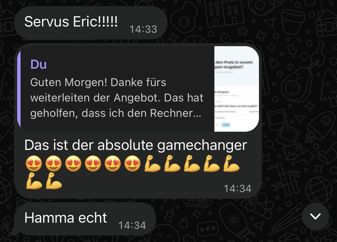 WhatsApp-Kundenrückmeldung: Begeisterung über die Zusammenarbeit