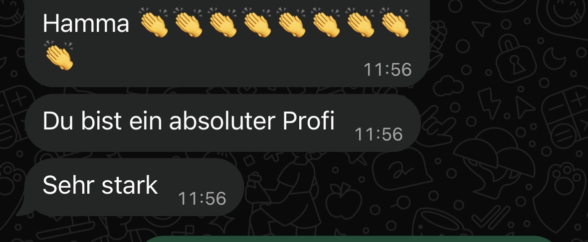 WhatsApp-Kundenrückmeldung: Du bist ein absoluter Profi.